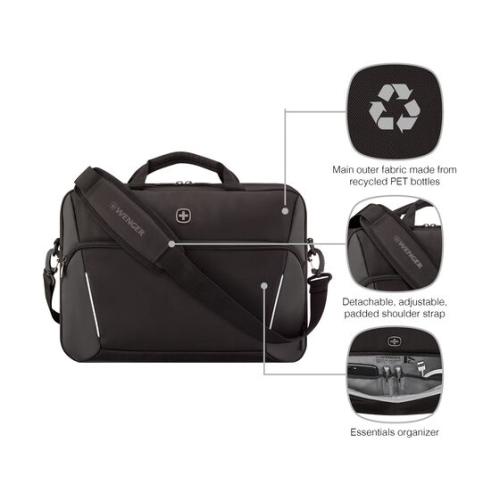 WENGER XE Compact Brief 16, 16" Laptop Briefcase with Tablet Pocket, Black, 653299