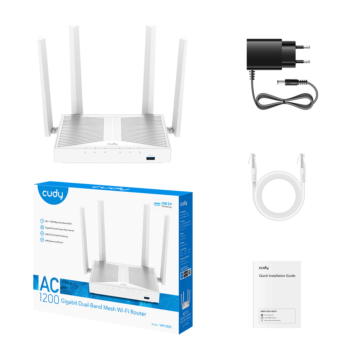 Cudy AC1200 Gigabit Wi-Fi Mesh Router with USB, WR1300S - imagine 3
