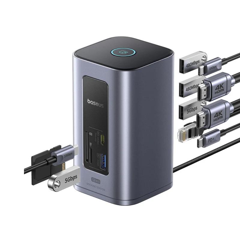 Baseus DOCKING STATION Spacemate RD1 12 in 1, input USB Type-C, output 2xHDMI, B00568103813-00 - imagine 2