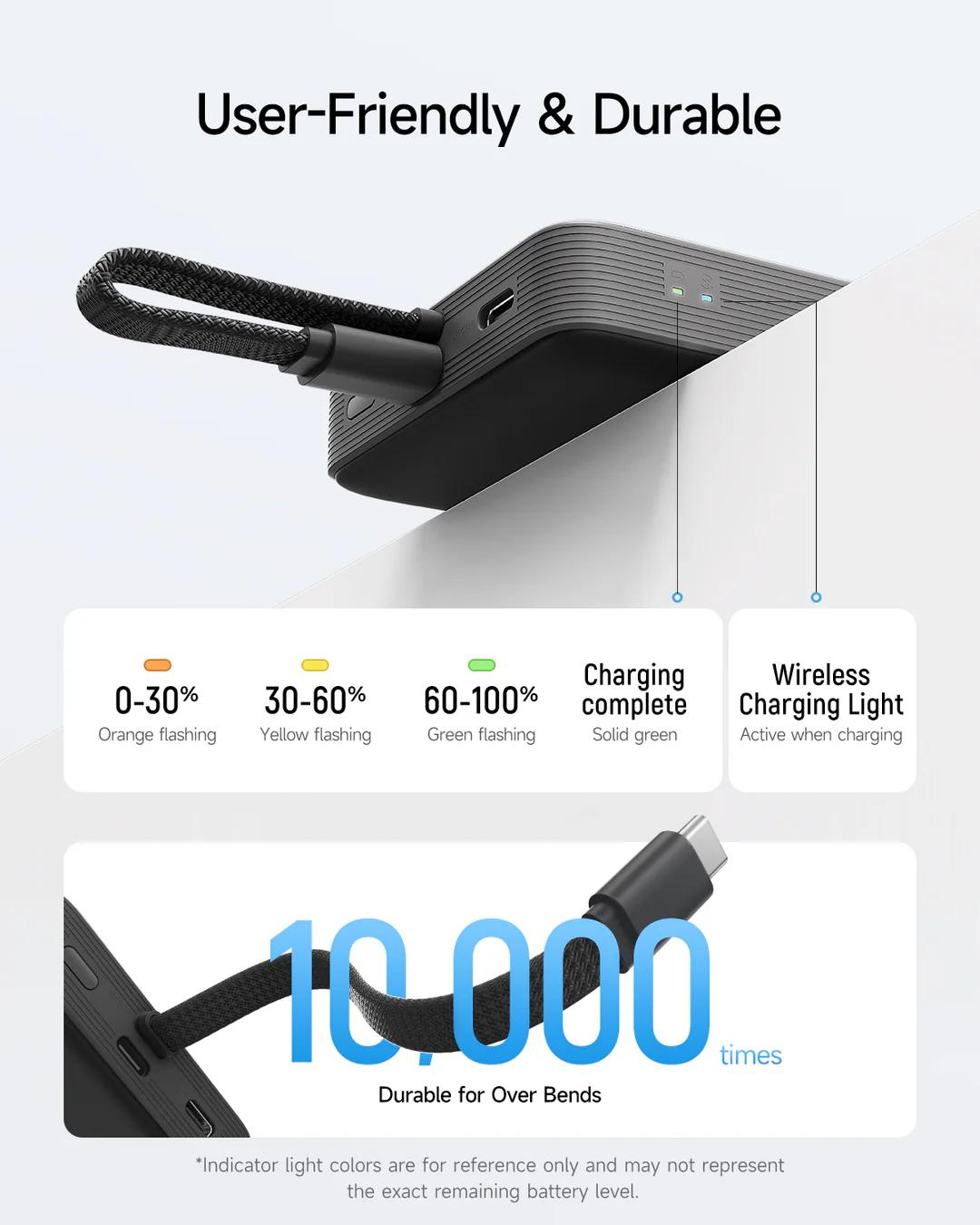 Cuktech POWER BANK Magnetic, 10000mAh, 20W, cablu integrat USB Type-C, gri, CKWPB100LGLBK - imagine 5