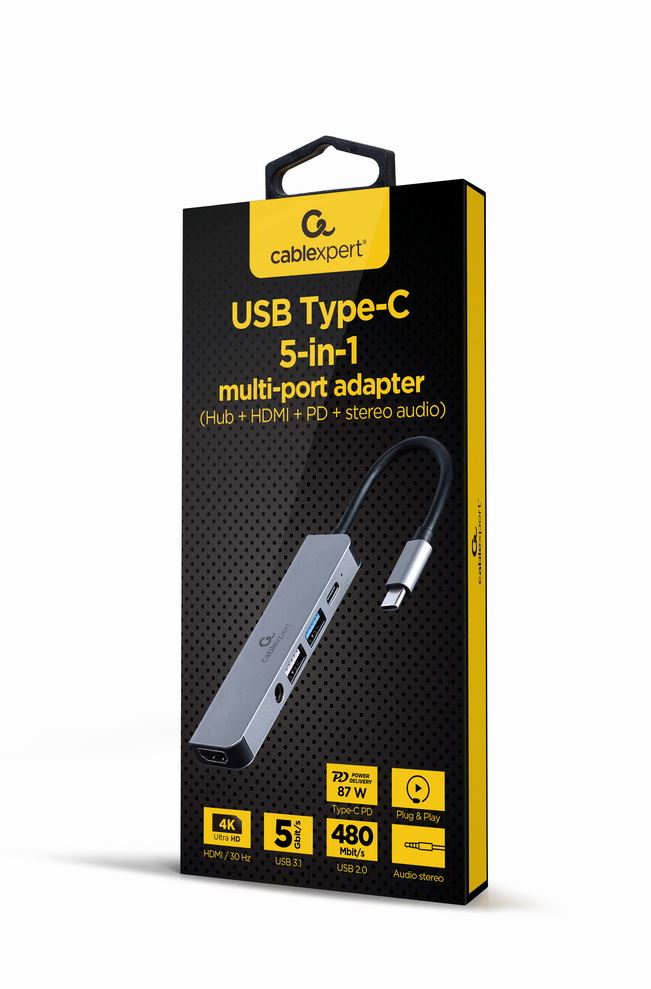 Gembird DOCKING Station universal, 5-in-1, conectare PC USB Type C,USB-C x 1, USB-A, A-CM-COMBO5-02 - imagine 2