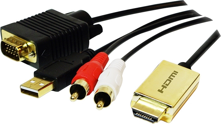 Logilink CABLU video, splitter HDMI (T) la VGA (T) + 2 x RCA (T) + USB 2.0, 2m, rezolutie, CV0052A