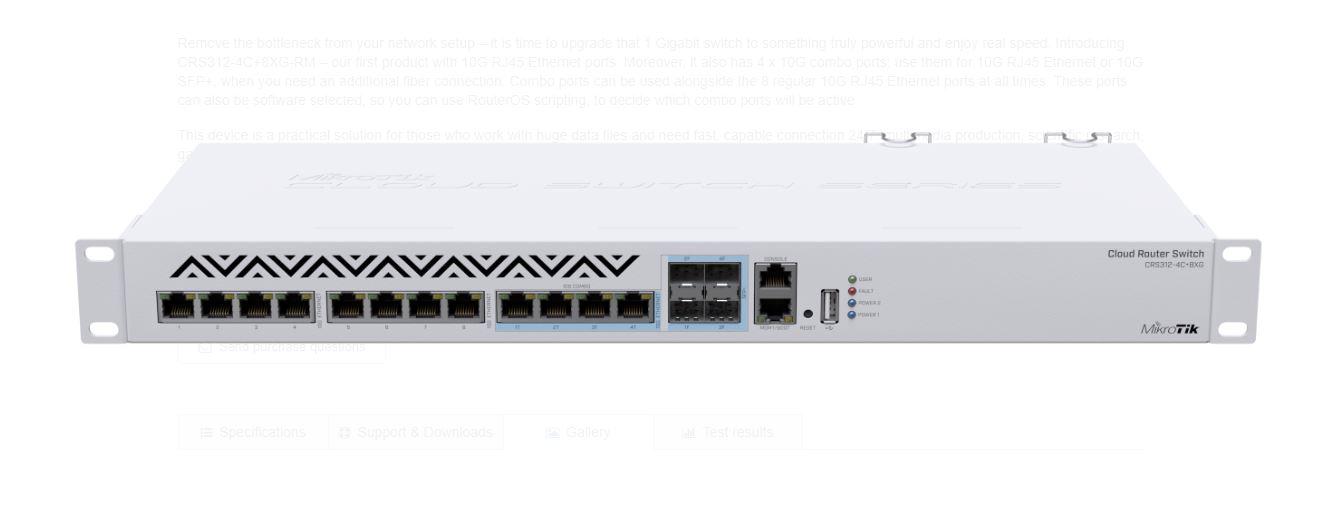 Mikrotik 12P 10G 650 MHz SWITCH, CRS312-4C+8XG-RM