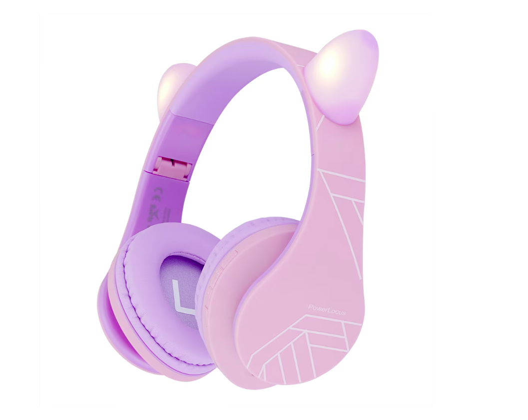 POWERLOCUS Casti Over-ear KidsCat, Wireless/Wired, Multicolor, PWL-P2KIDSCAT-PURPLEPINK
