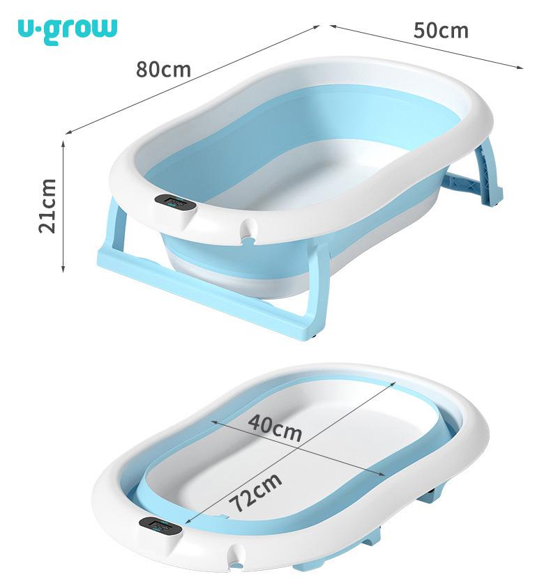 U-GROW Cadita cu pernuta pentru bebelusi, termometru digital incorporat, pliabila, dop, UGCT-0055-BL - imagine 2
