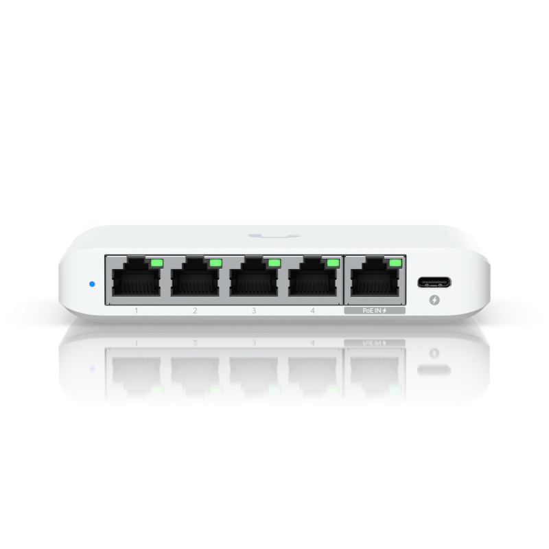 UBIQUITI 5 porturi RJ45 1/2.5 GbE, capacitate 25 Gbps, 1 adaptor de alimentare AC, USW-FLEX-2.5G-5