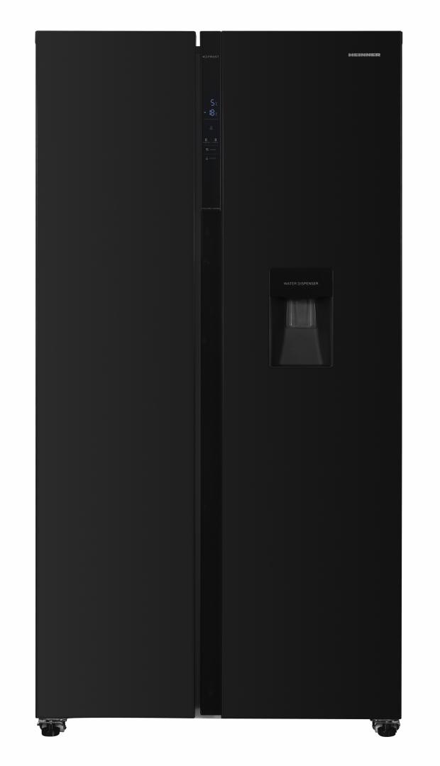 HEINNER Side by Side, No Frost, 439 L, Clasa E, Dozator apa, Negru, HSBS-H439NFBKWDE++