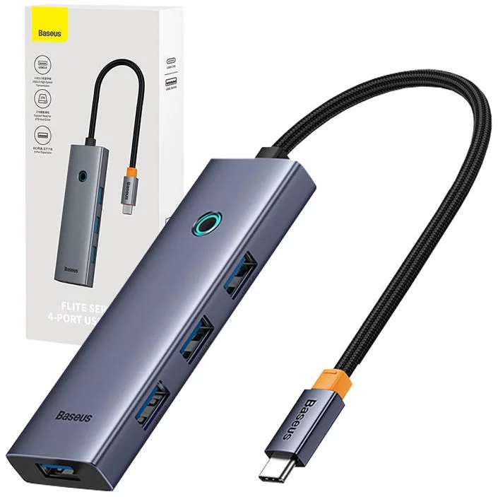Baseus HUB USB UltraJoy 4 in 1, input USB Type-C, output 4 x USB 3.0, gri, B0005280A813-03