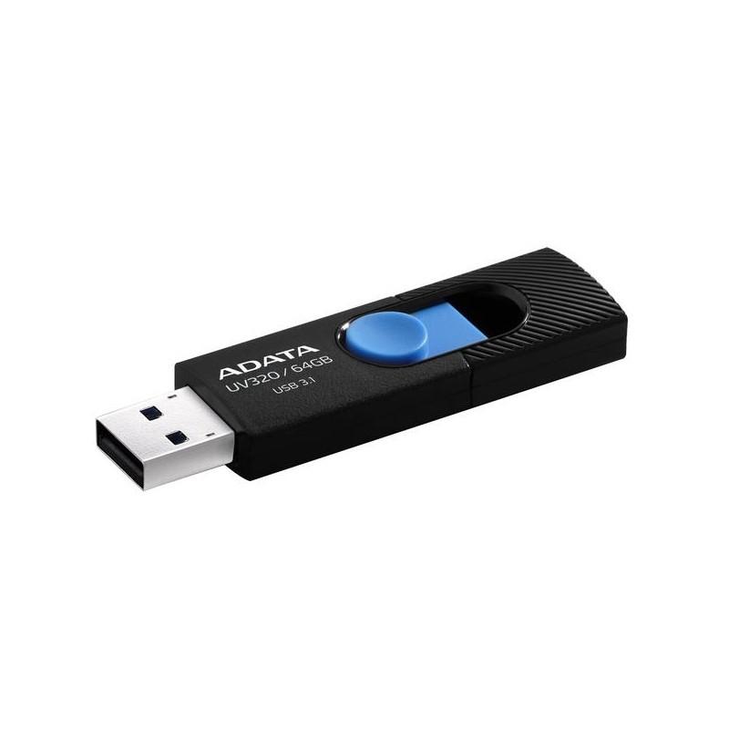 Adata MEMORIE USB 3.2 64 GB, retractabila, carcasa plastic, negru / albastru, AUV320-64G-RBKBL