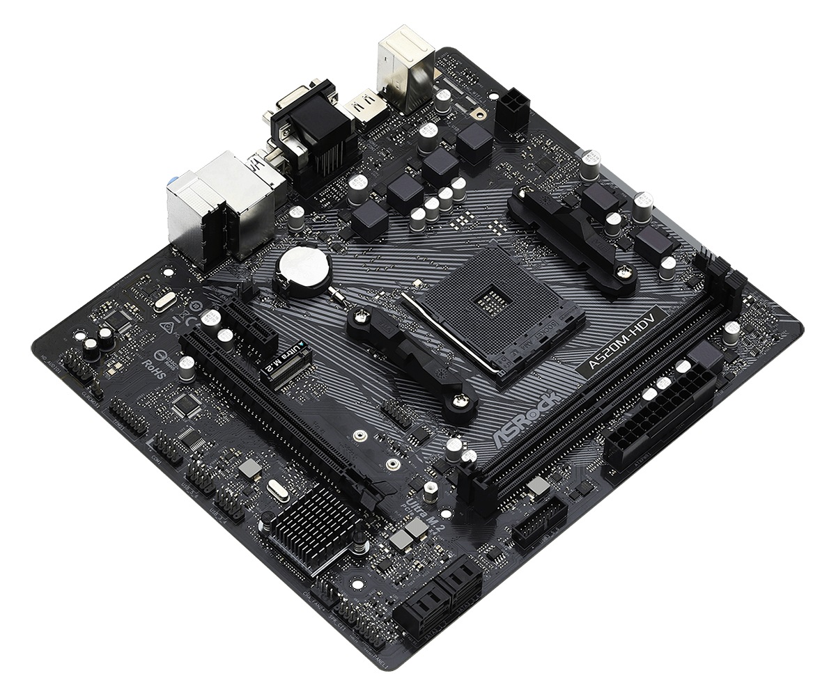 Asrock PLACA de BAZA, skt AM4, mATX, AMD A520, 2 x DDR4, max. 64 GB, 4 x SATA, 1 x M.2, A520M-HDV - imagine 3