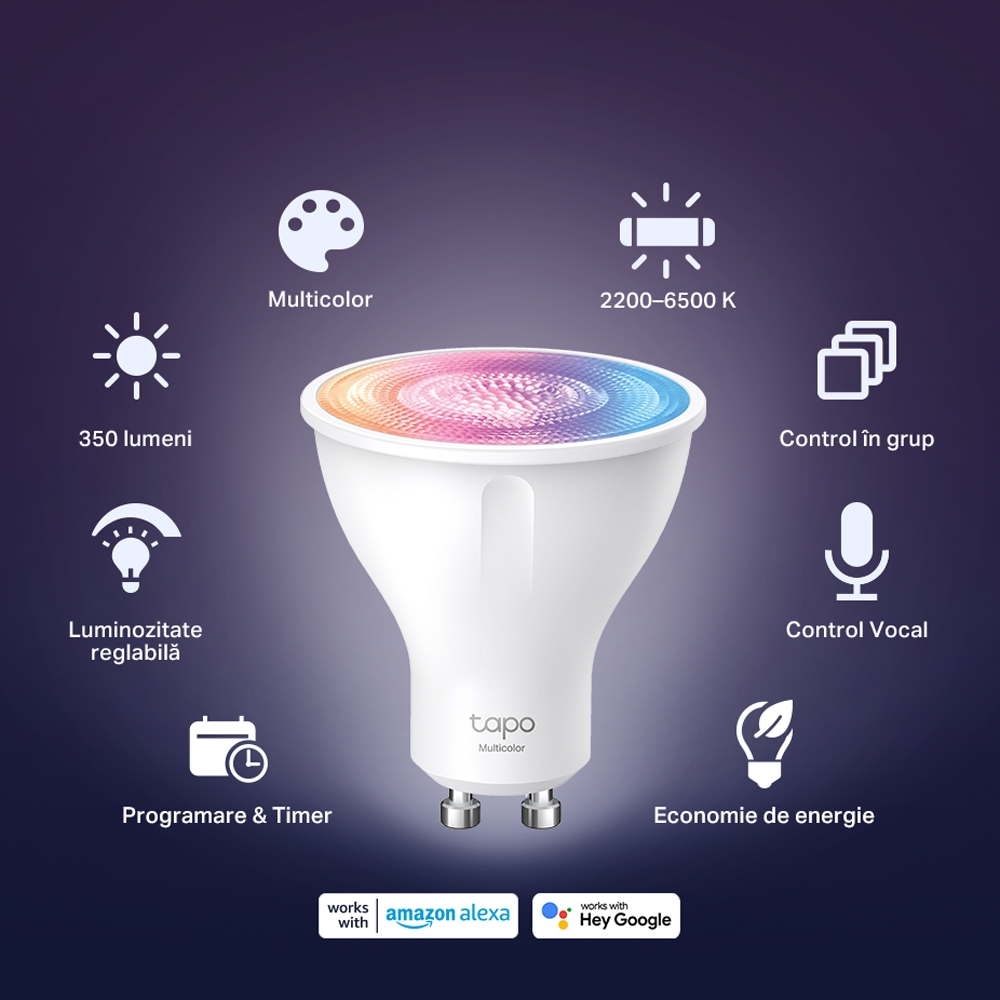 Tp-Link BEC LED wireless, 350lm, 2.9W, fasung GU10, temp culoare 2200K - 6500K,ctr prin, Tapo L630 - imagine 4