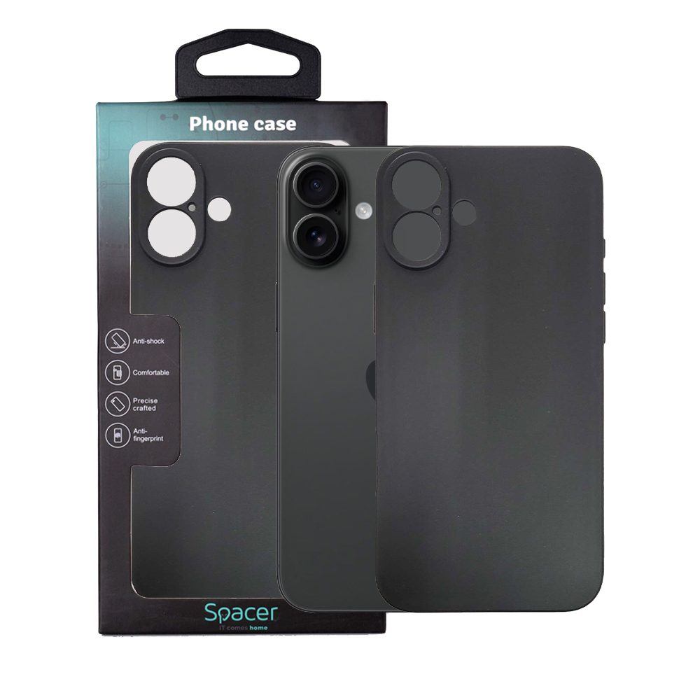 SPACER Husa Iphone 16 Plus, grosime 1.5mm, material flexibil TPU, negru, SPPC-AP-IP16PL-TPU