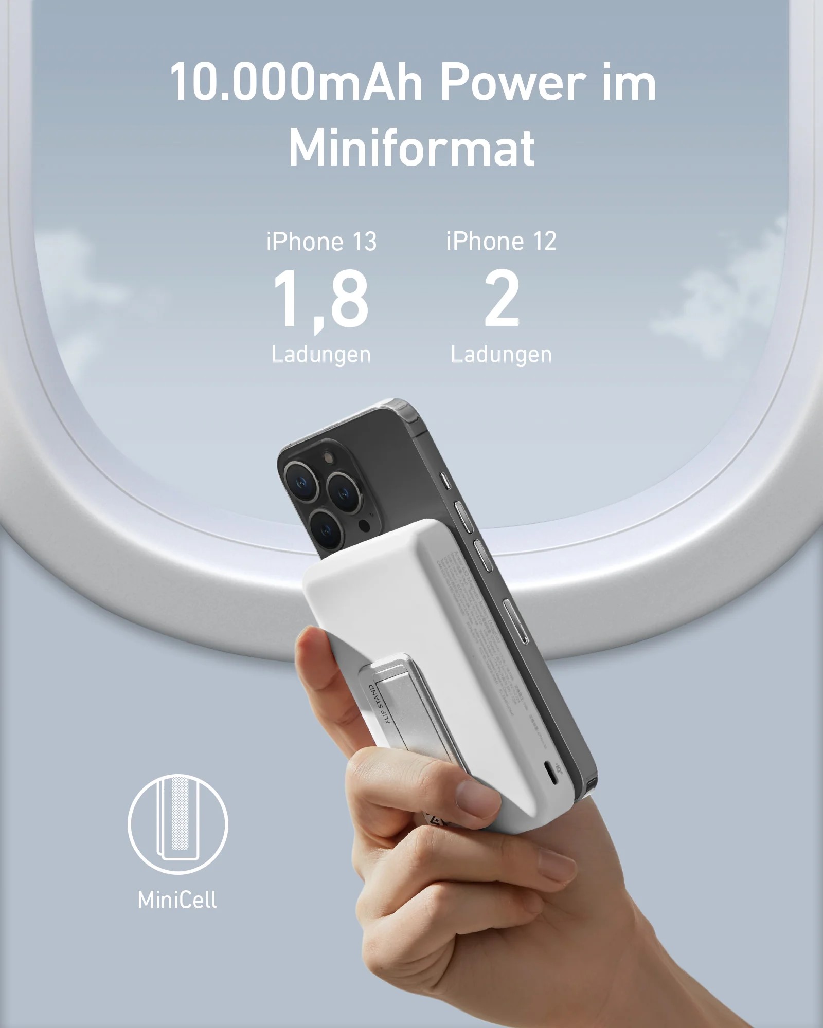 Anker POWER BANK MagGo 10.000 mAh, 27W Qi 2.0 15W, suport pliabil compatibil iPhone, A1654G21 - imagine 3