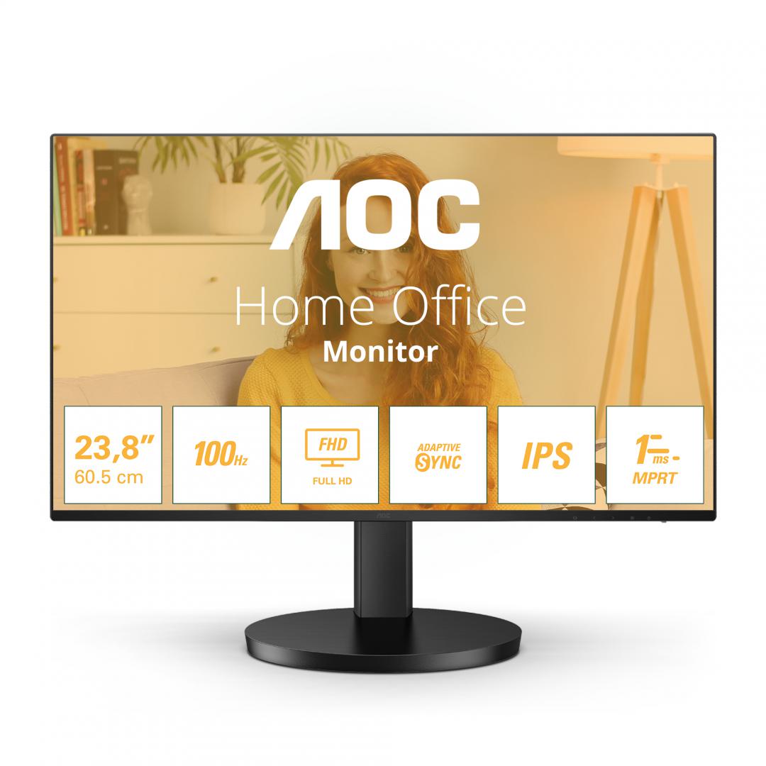 AOC Monitor 23.8" IPS FHD 1920x1080 120Hz 4ms (1ms MPRT) FlickerFree Boxe 2Wx2 VGA HDMI, 24B3HA2