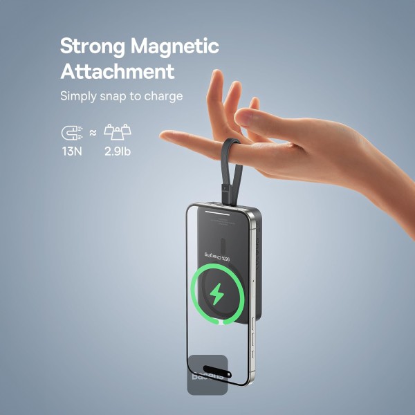 Baseus POWER BANK Magnetic Mini Wireless, 10000mAh, 30W, 2 x USB Type-C, P1002210B113-00 - imagine 4
