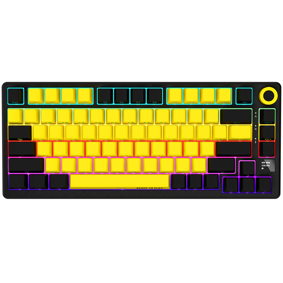 LORGAR KBP7075W, Wireless 75% Mechanical Gaming Keyboard Pro, Black/yellow, EN, LRG-KBP7075W-YL-US