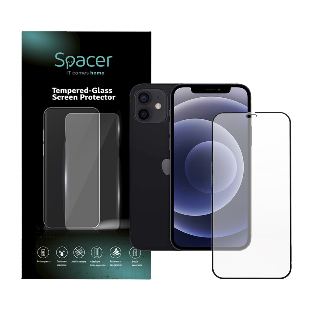 SPACER FOLIE STICLA pentru Iphone 12 si 12 Pro, grosime 0.3mm, acoperire totala, SPPG-AP-IP12-TG