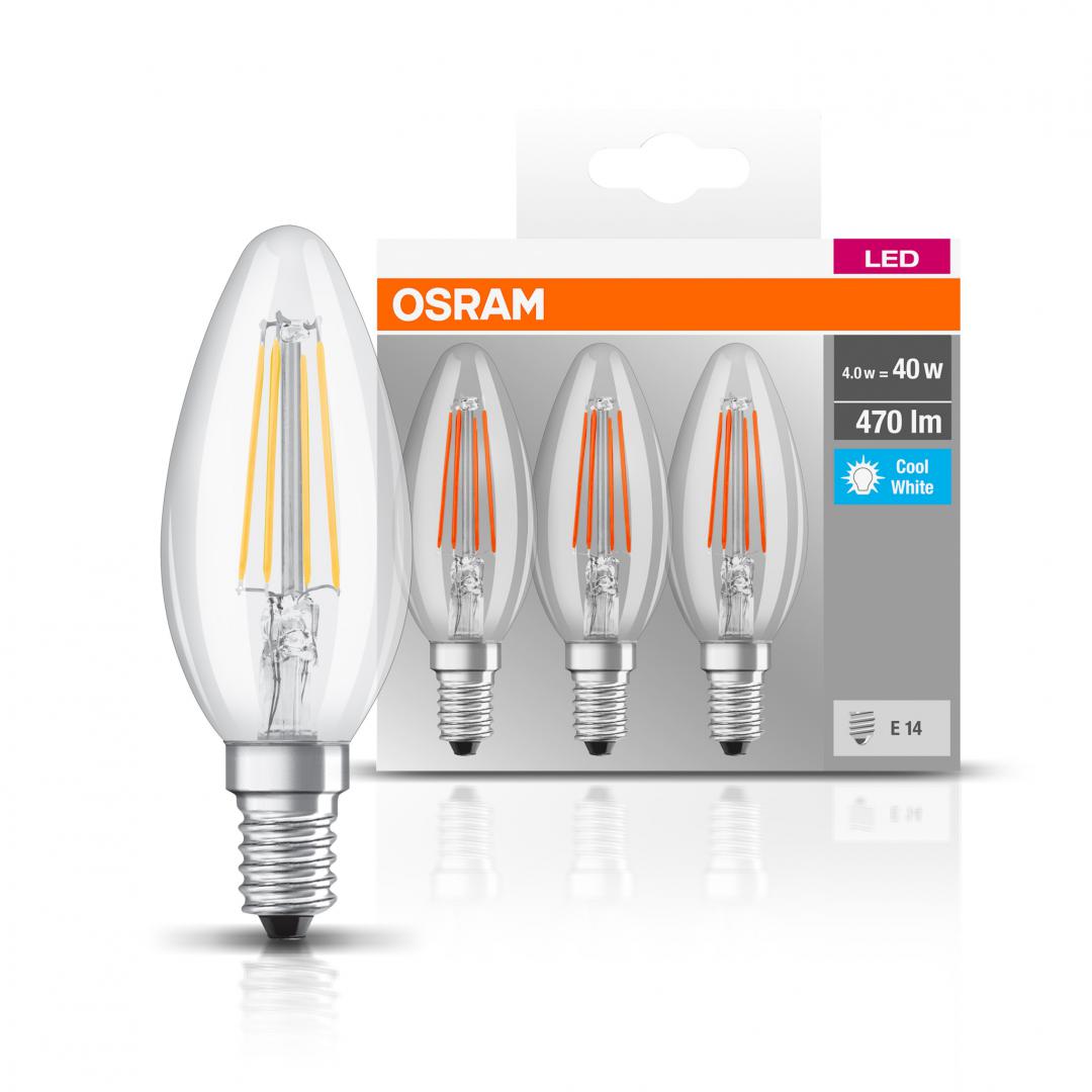 Osram SET 3 becuri LED, soclu E14, putere 4W, forma lumanare, lumina alb, 000004058075819719