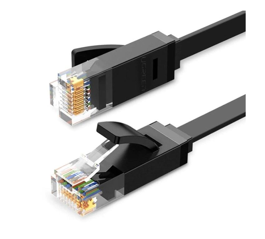UGreen PATCH CORD UTP Cat6, NW102 fire din cupru, flat cable, viteza maxima 1 Gbps, 3m, negru, 50175