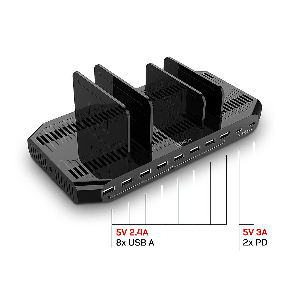 LINDY Hub USB 120W 10 Port USB Charging Station USB-A, 10 porturi, Negru, LY-73435 - imagine 2