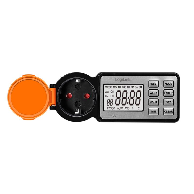 Logilink PRELUNGITOR, Schuko x 1, 230 V/16 A, 50 Hz, max. 3500 W, timer, LCD, 8 butoane, ET0016