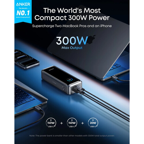 Anker POWER BANK Prime 26.250 mAh, 300W PowerIQ 4.0, 2 x USB-C, 1 x USB-A, afisaj LED, A110AH11 - imagine 6