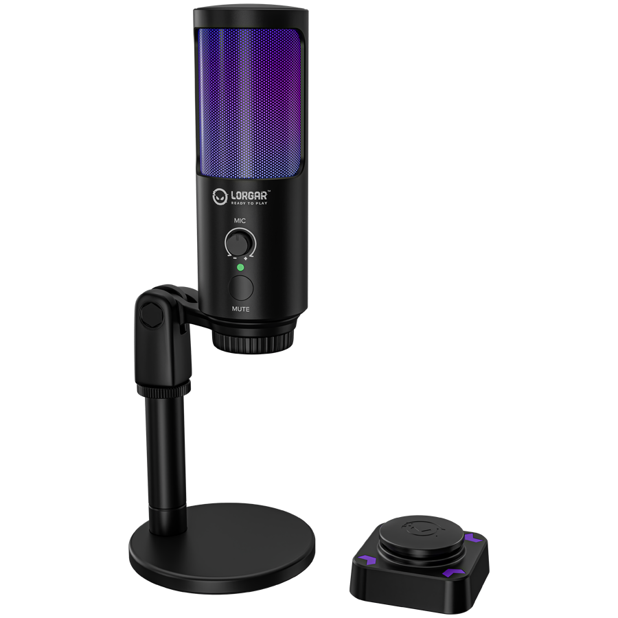 LORGAR SMP40, RGB Microphone with external mute button and metal stand, Black, LRG-SMP40-BK
