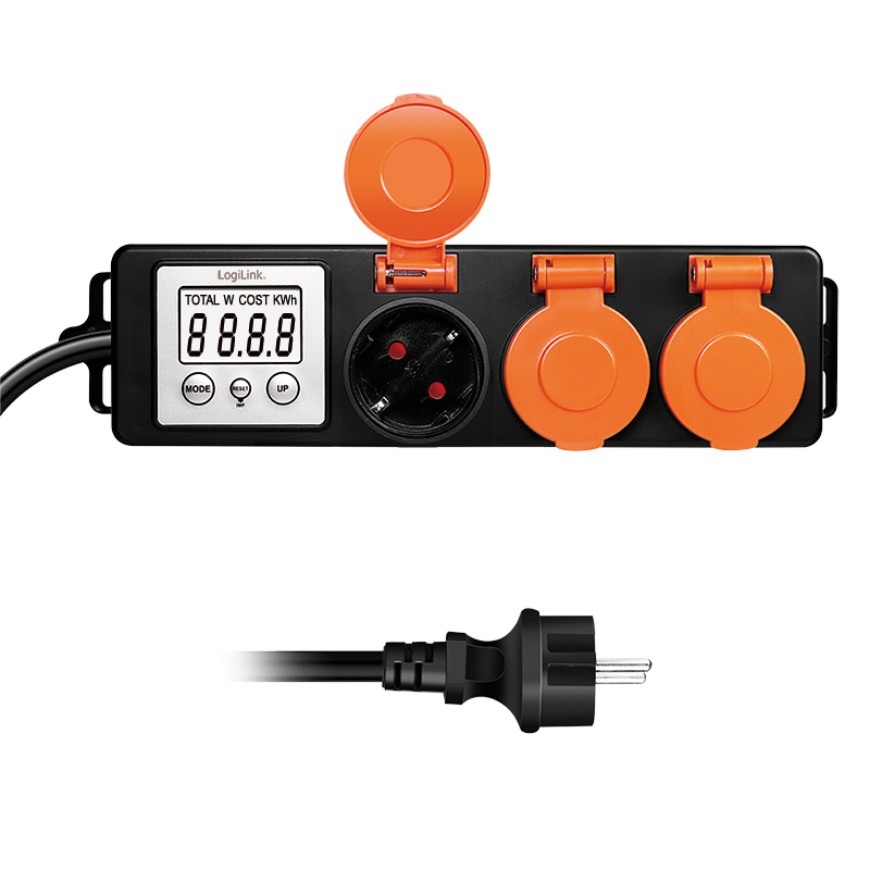 Logilink PRELUNGITOR, Schuko x 3, cablu 3G 1.5mm2, 230 V/16 A, 50 Hz, max. 3500 W, contor, EM0008 - imagine 2