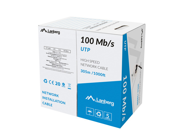 Lanberg Cablu LAN UTP 305 m solid CCA negru, LCU5-10CC-0305-BK
