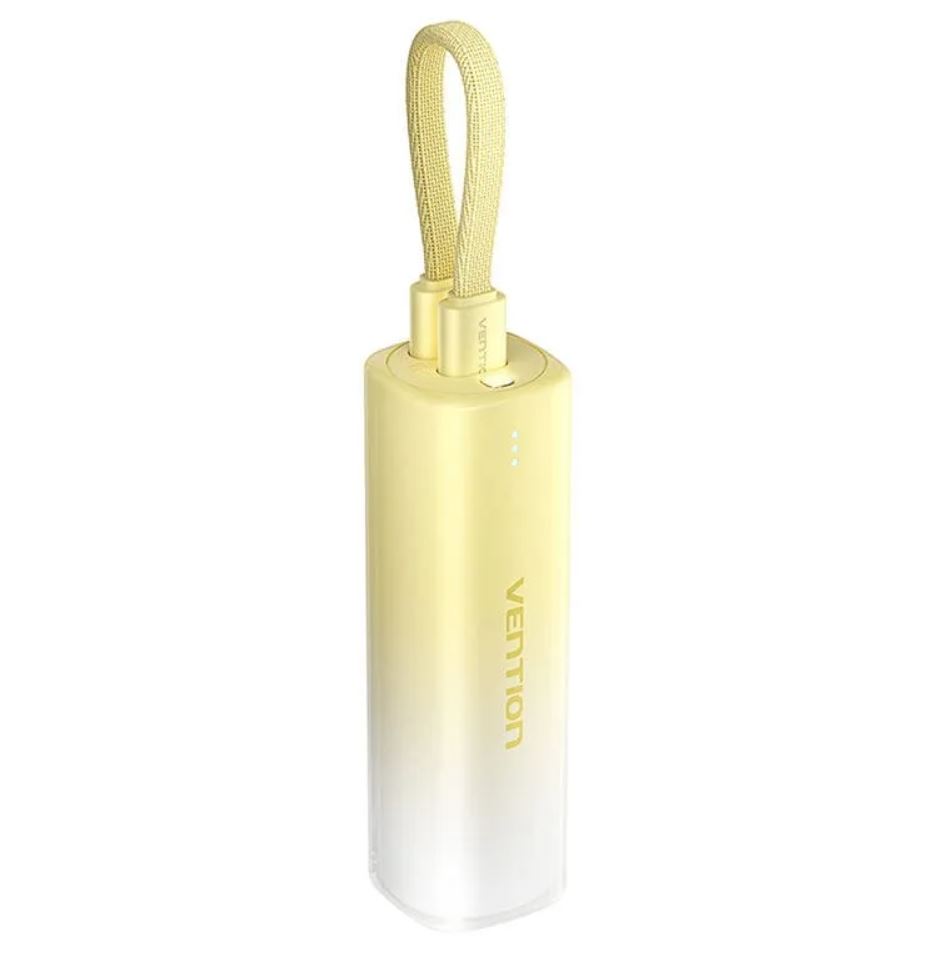 Vention Power Bank, 5000mAh,20W, cablu Lightning si USB-C atasate, indicator LED, galben, FHWY0