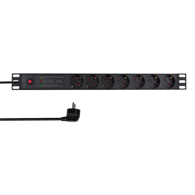 Logilink PDU 1U pt. rack 19 inch, 7 prize Schuko, intrare Schuko, max 16 A, ON/OFF, prot., PDU7C02