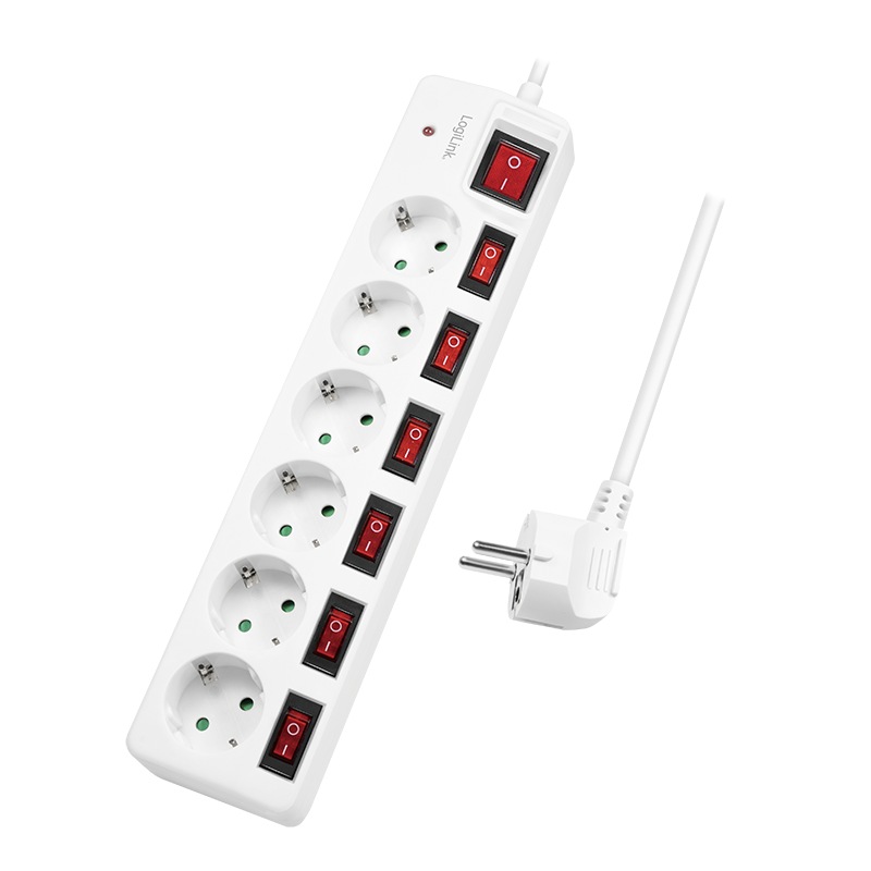 Logilink PRELUNGITOR, Schuko x 6, conectare prin Schuko (T), cablu 1.5 m, 16 A, protectie, LPS250