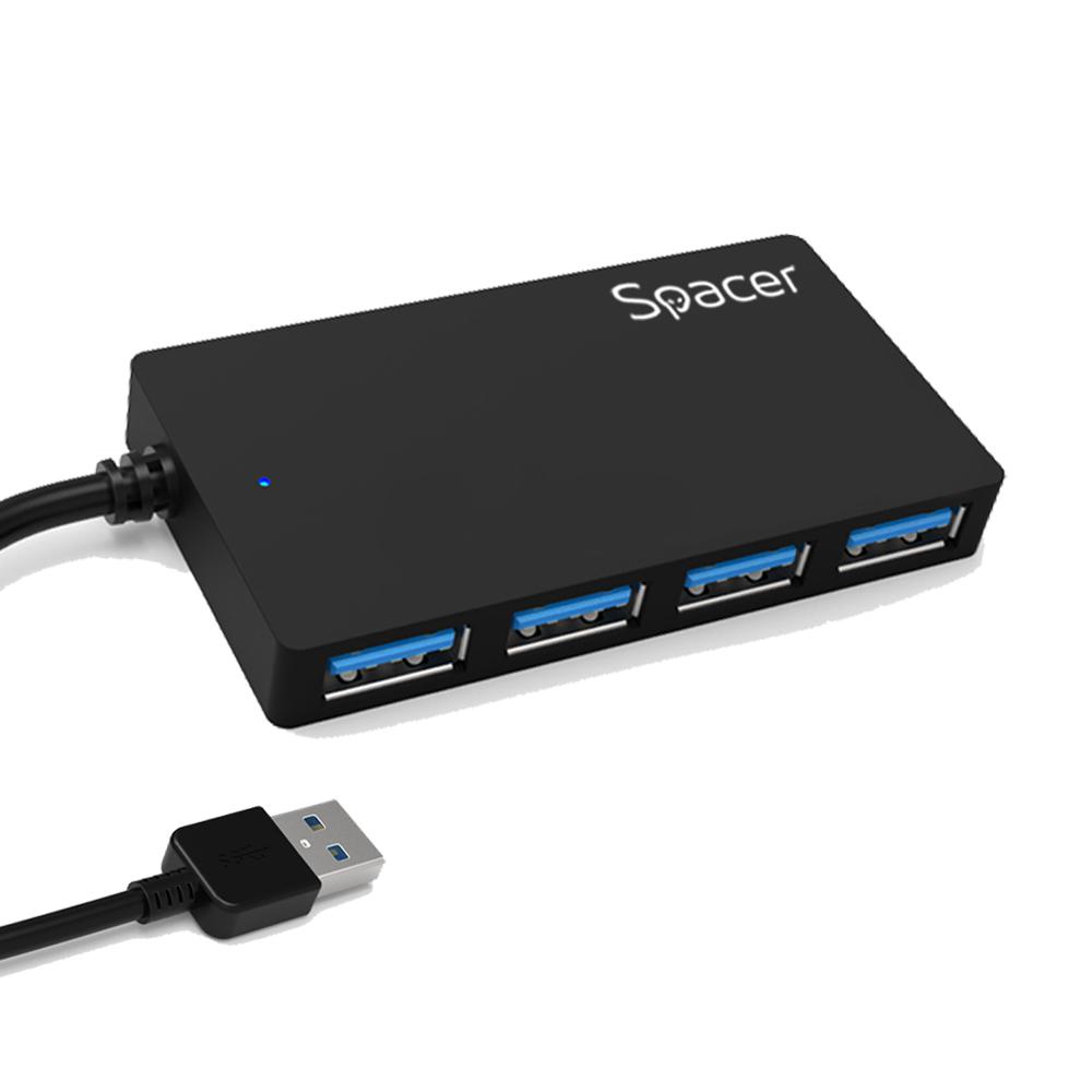 SPACER Hub USB, USB-A, 4 porturi, Negru, SPH-332