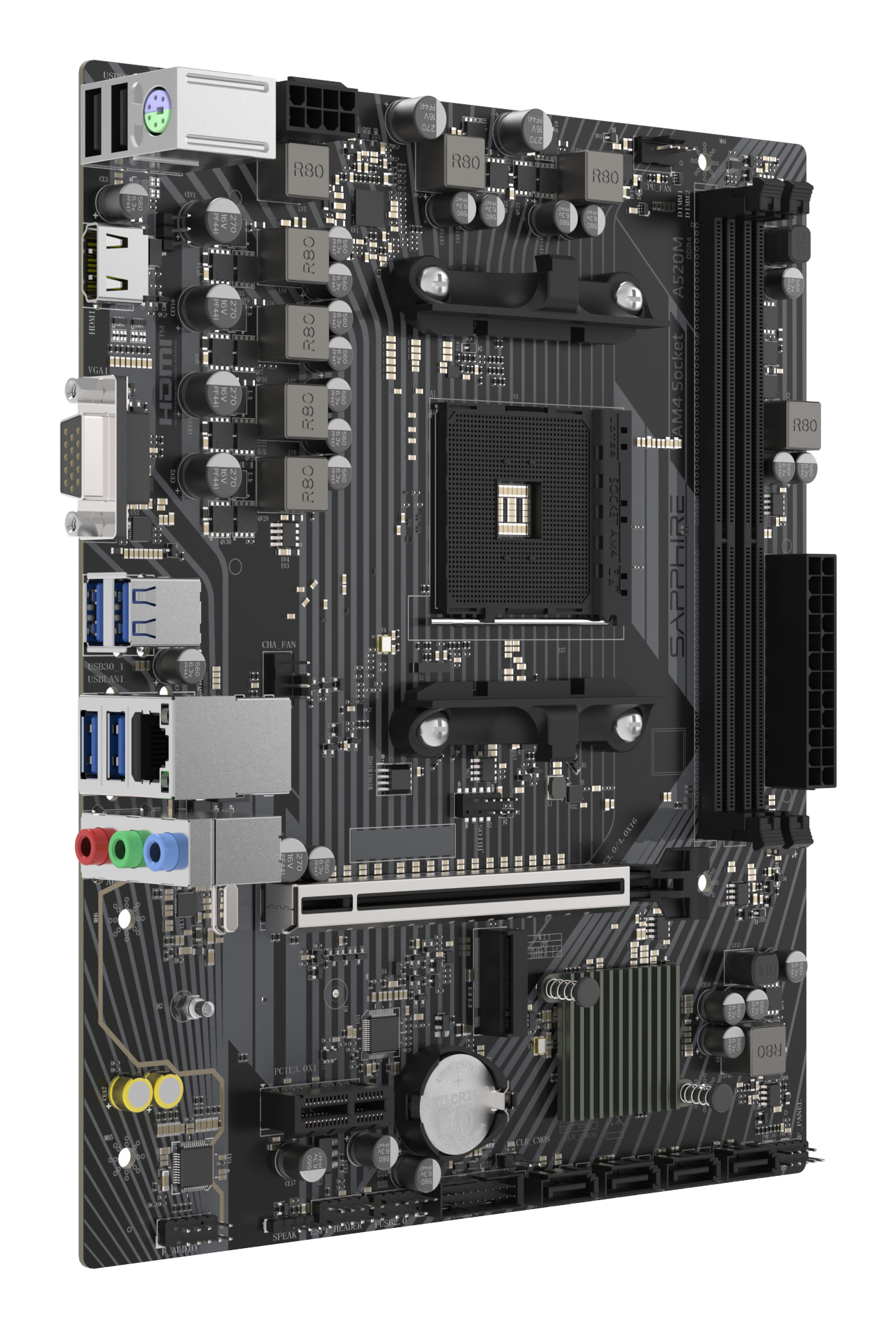 Sapphire Placa de baza A520M-E, skt. AM4, chipset AMD A520, mATX, 2 x DDR4 max. 64 GB, 52119-04-40G - imagine 2