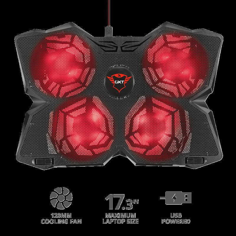 Trust STAND "GXT Yozu" notebook 17.3", sita metal, 4 x fan 12cm, LED rosu, negru, TR-20817