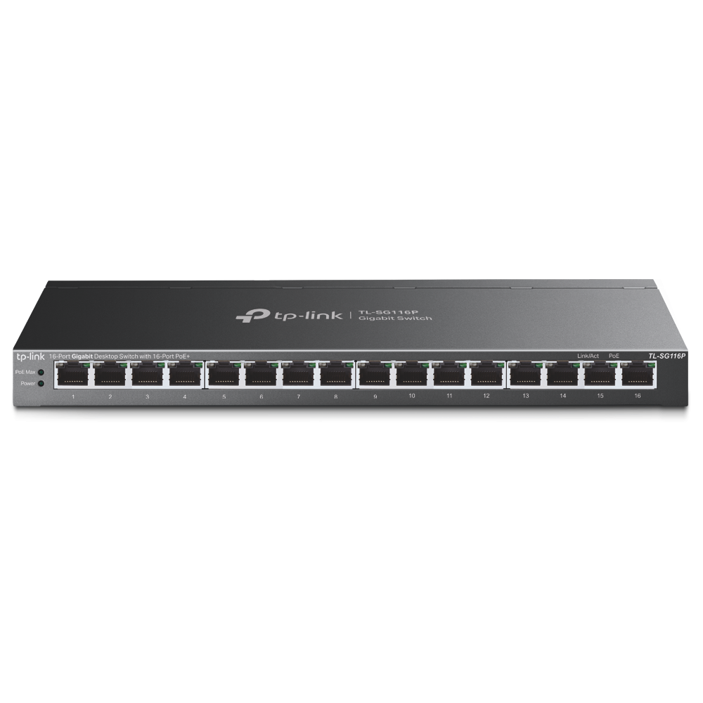 TP-LINK 16-Port Gigabit Desktop Switch with 16-Port PoE+, 16× Gigabit PoE+ Ports, TL-SG116P