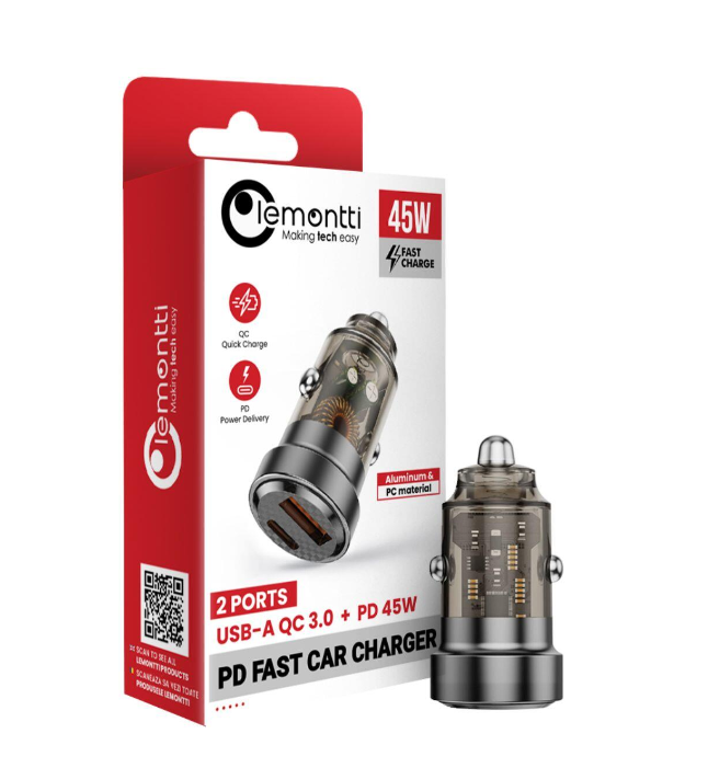 LEMONTTI Incarcator Auto, 45W, 2 porturi, Gri, LIAQCPD45WTN - imagine 2