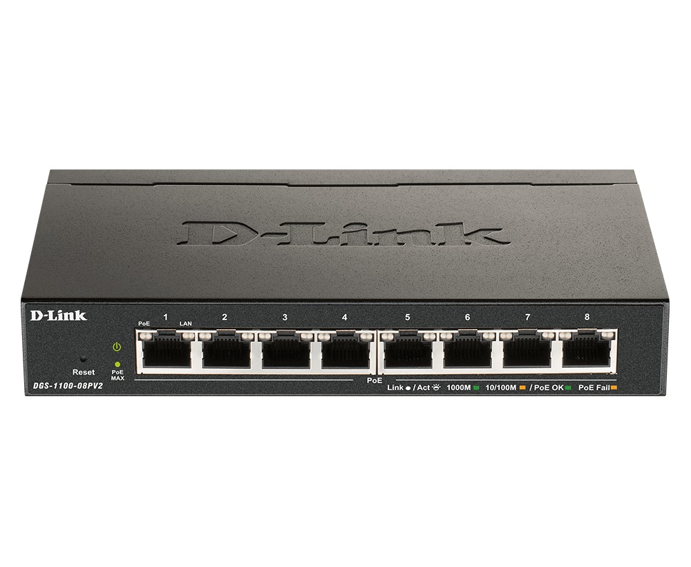 D-Link SWITCH PoE Smart 8 porturi Gigabit (8 PoE) IEEE 802.3af, carcasa metalica, DGS-1100-08PV2