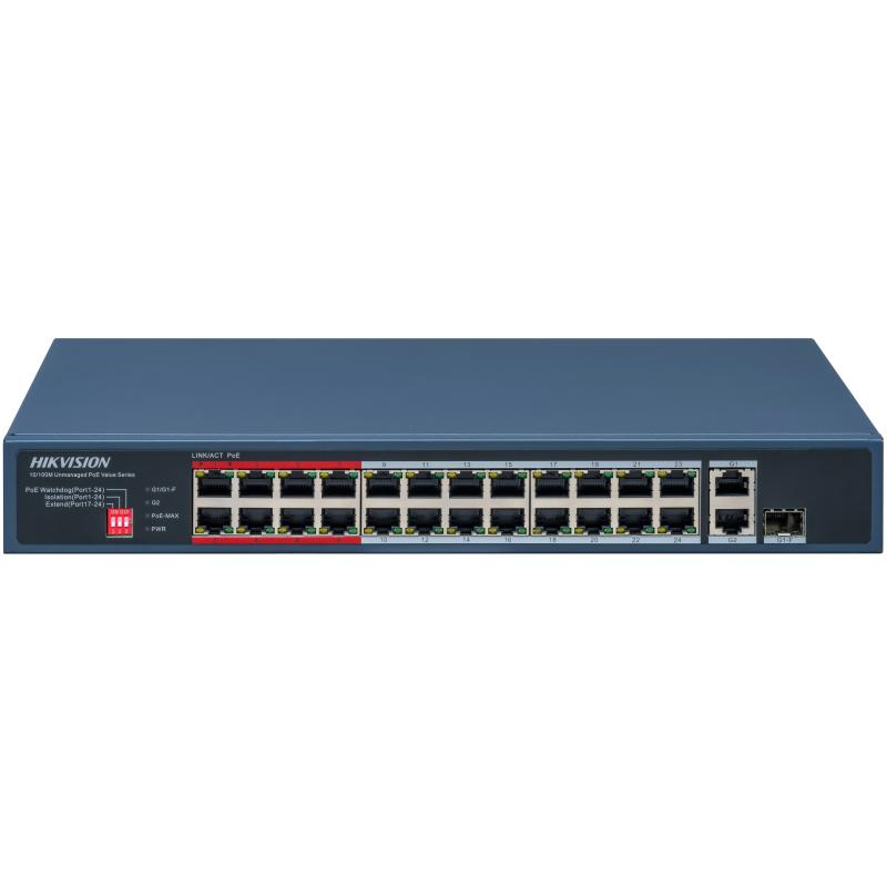 HIKVISION Switch; 24 Port Fast Ethernet Unmanaged POE Switch Intelligent PoE, DS-3E0326P-E/M(C)