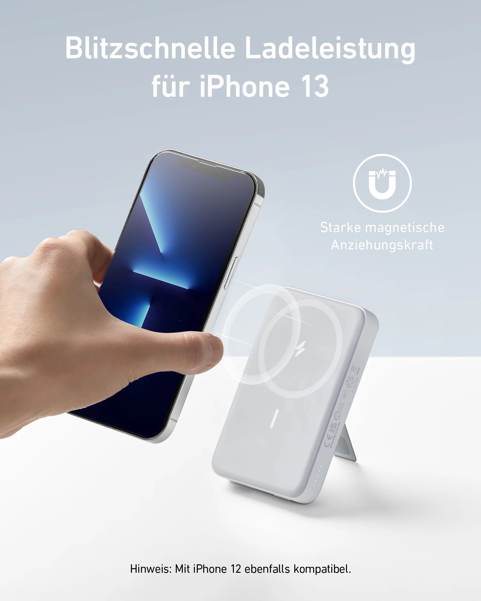 Anker POWER BANK MagGo 10.000 mAh, 27W Qi 2.0 15W, suport pliabil compatibil iPhone, A1654G21 - imagine 2