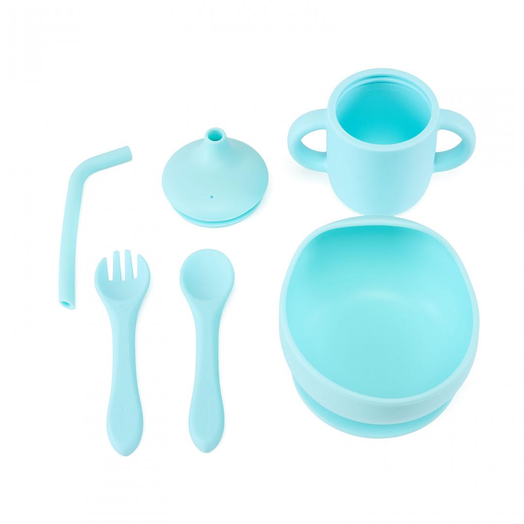 U-GROW Set 4 piese diversificare din silicon: Cana cu pai, bol, lingurita si furculita, UG-422BL - imagine 3