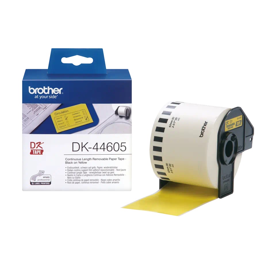 BROTHER Banda Continua Hartie Original Black on Yellow pentru P-TOUCH, DK44605
