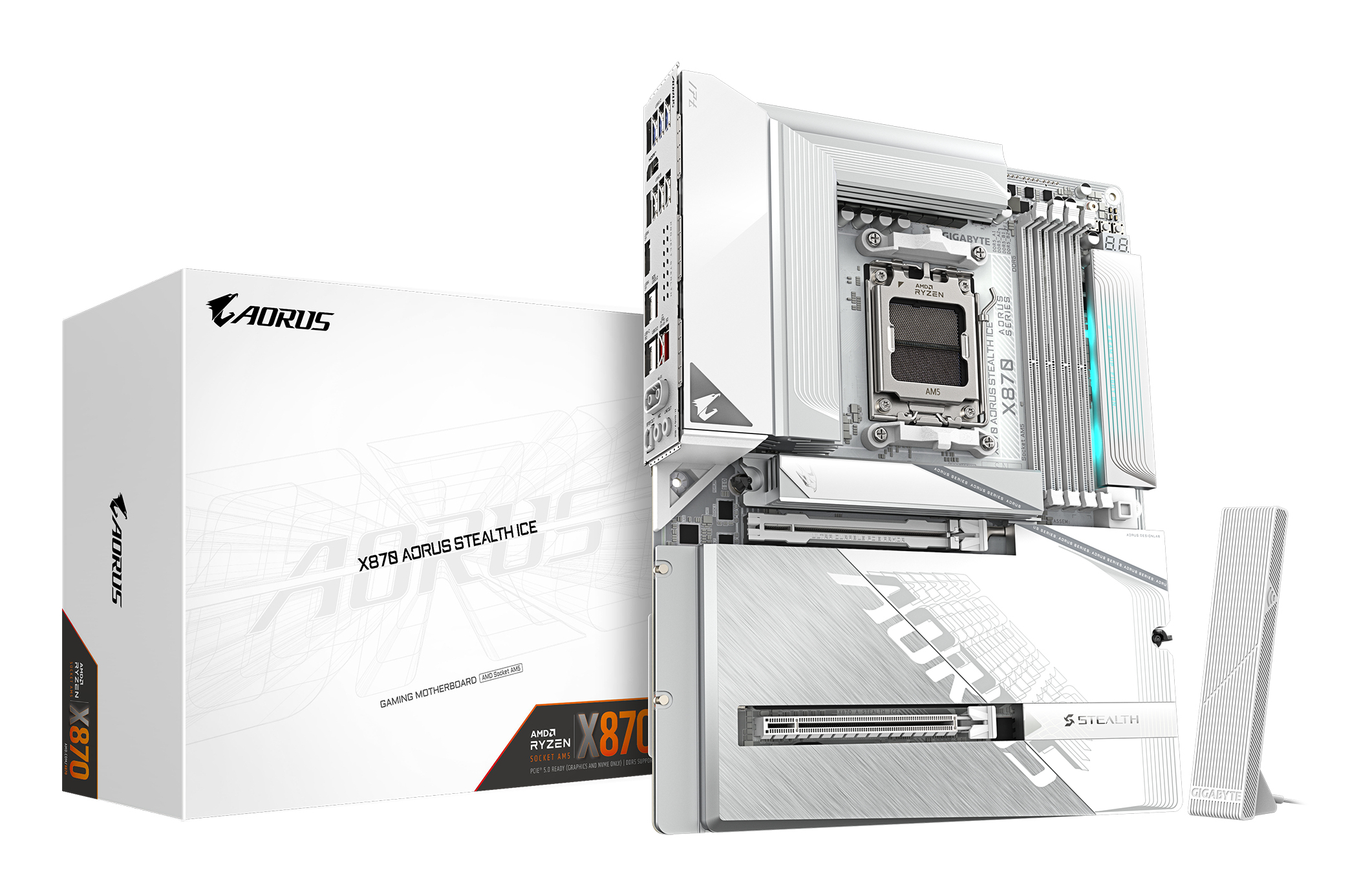 Gigabyte Placa de baza X870 AORUS STEALTH ICE, AM5, DDR5, BT, Wi-Fi, ATX, Alb, X870 A STEALTH ICE