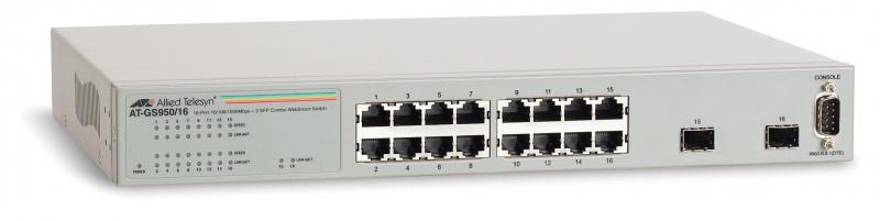 Allied Telesis SWITCH, GS950/16, 10/100 x 16, SFP x 2, managed, rackabil Layer 2, AT-GS950/16-50
