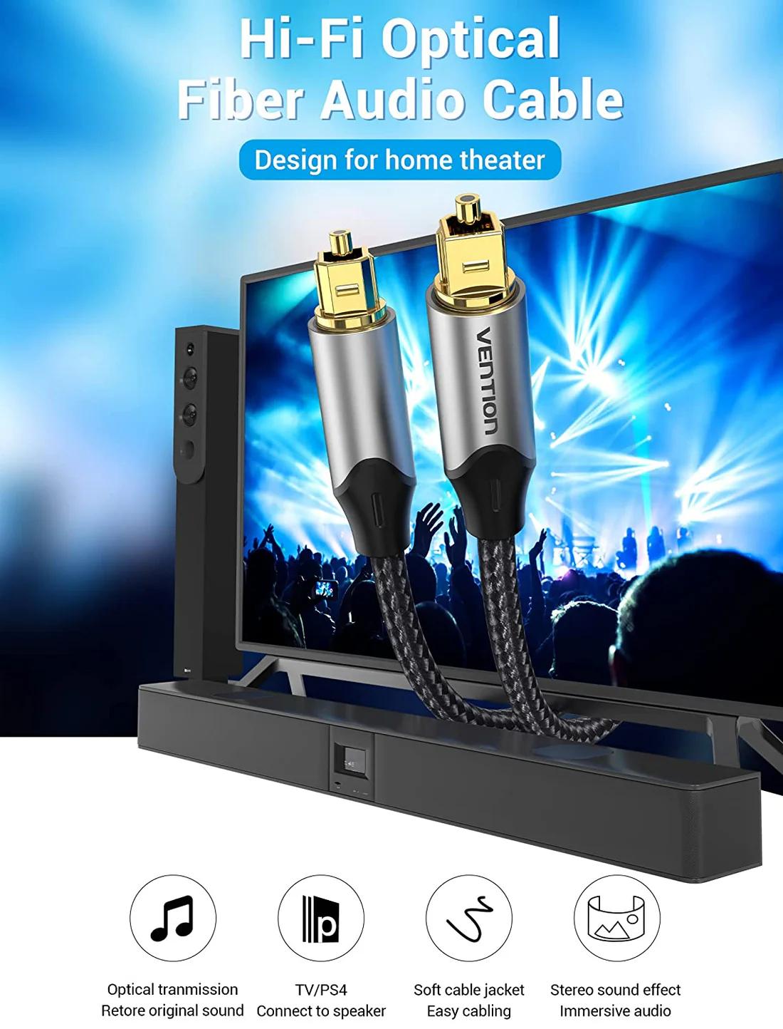 Vention Cablu optic audio, S/PDIF (T) la S/PDIF (T), 5.1 canale, 1.5m, conectori auriti, gri, BAVHG - imagine 4