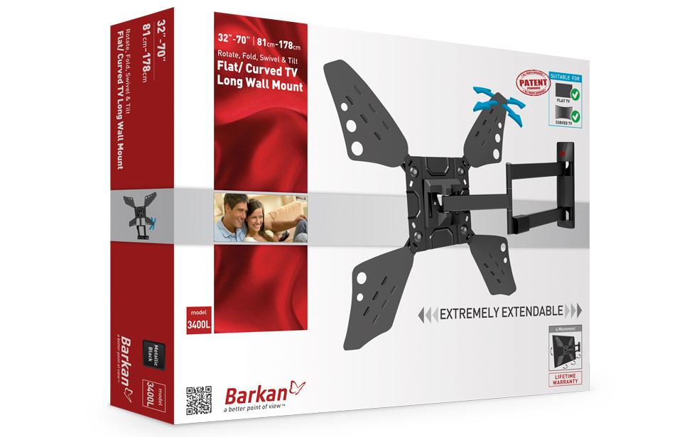 Barkan SUPORT de perete, pt 1 TV/monitor plat, curbat, diag. max 80 inch, rotatie, 3400LW.W