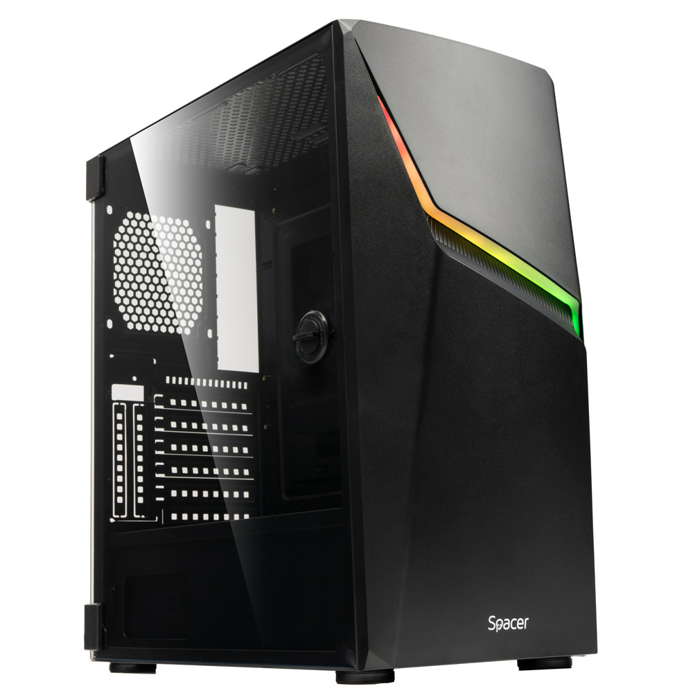 SPACER CARCASA - gaming, Middle Tower, ATX, THUNDER, fara sursa, usa sticla securizata, SPGC-THUNDER