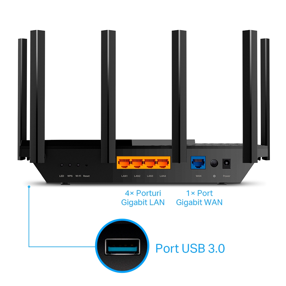 Tp-Link ROUTER wireless 5400Mbps,1 x WAN Gigabit, 4 porturi Gigabit, 1 x USB 3.0, 2.4, Archer AX73 - imagine 3