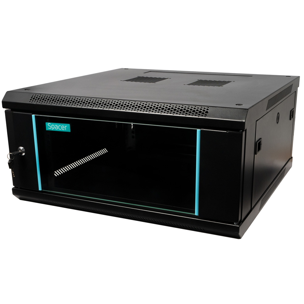 SPACER CABINET 19 4U 600x600mm, fixare pe perete, Flatpack (dezasamblat), Black, SPCW-4U-600-BK-03