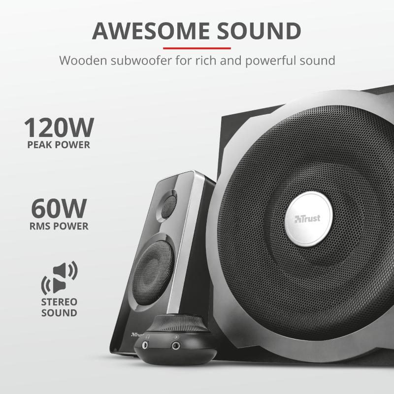 TRUST Boxe Stereo Tytan 2.1 Speaker Set - black, TR-19019 - imagine 3